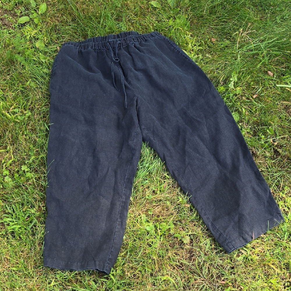 Orvis Linen Pull On Pants Pockets Black Sz XL